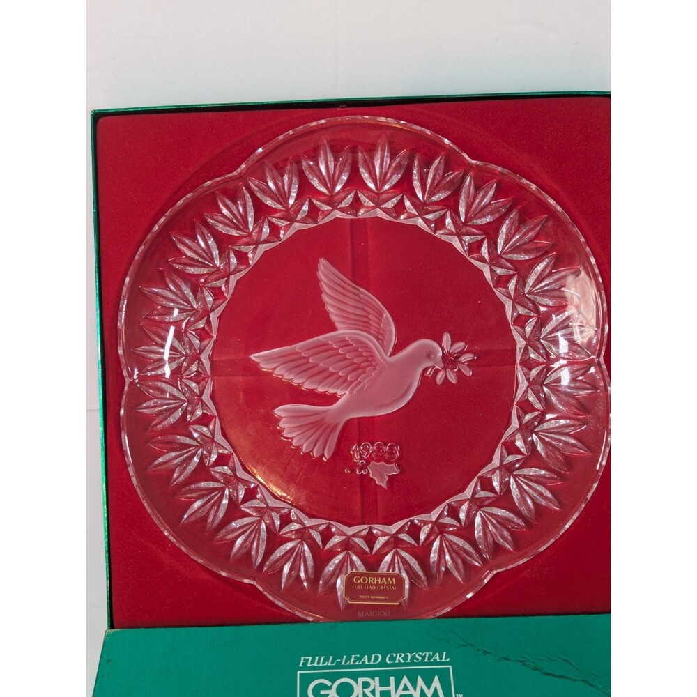 VTG Gorham Full Lead Crystal Annual Christmas Plate 1988 Peace Dove In Box